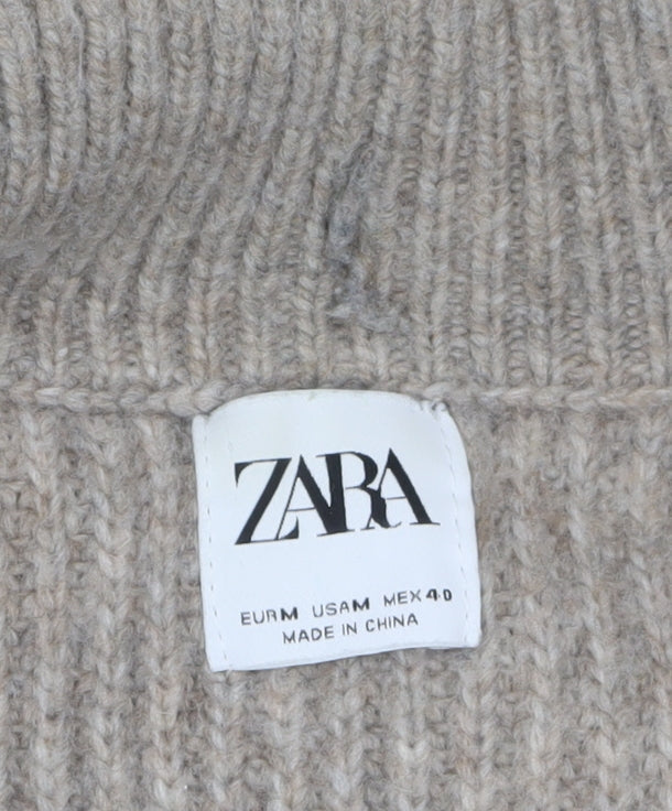 Mens UK Size M Zara Beige 1/4 Zip Jumper