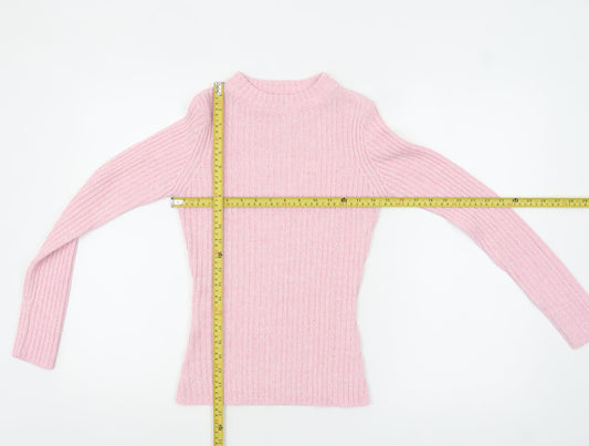Brave Soul Women’s Pink Ribbed Mock Neck Slim Fit Jumper Size S