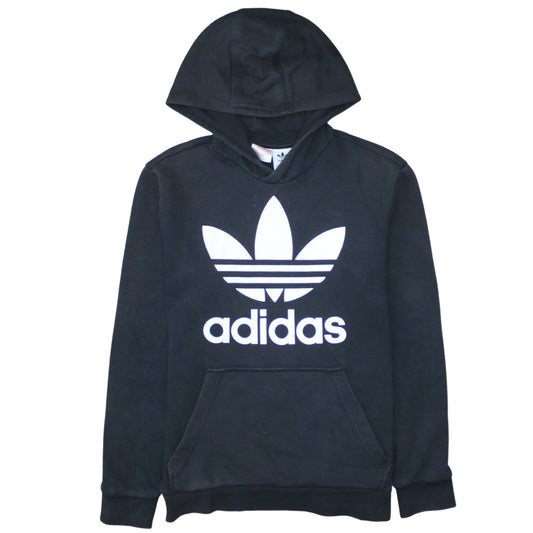 Additional front view of Adidas boys’ black hoodie 13-14 years pullover fleece trefoil logo