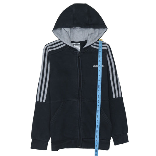 adidas Boys Black Full Zip Hoodie Size 11-12 Years Sports Casual Sweatshirt