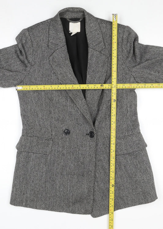 H&M Women’s Grey Herringbone Blazer Jacket Size 6 Classic Style