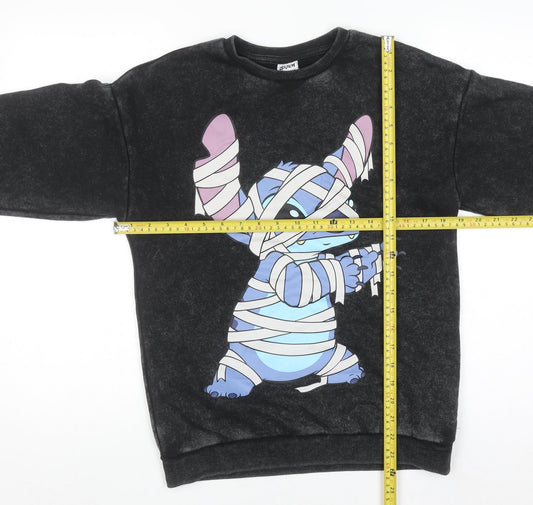 Primark Disney Stitch Boys Black Sweatshirt 12-13 Years Pullover Crew Neck