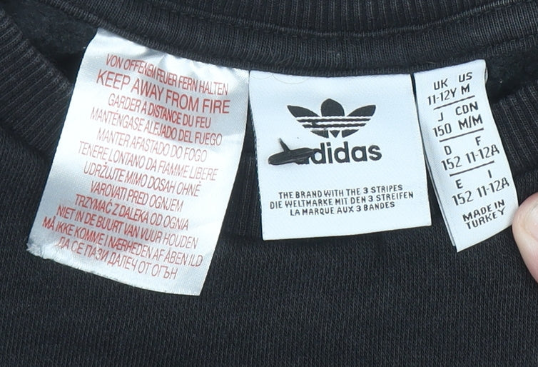 Additional view of Adidas boys’ black sweatshirt 11-12 years crew neck logo print fleece