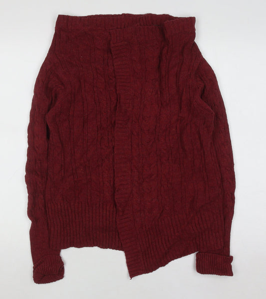 Additional front view of Mantaray women’s red cable-knit long sleeve cardigan, size UK 8