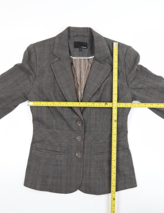 Next Women's Grey Check Tailored Blazer Size 8L Single Breasted