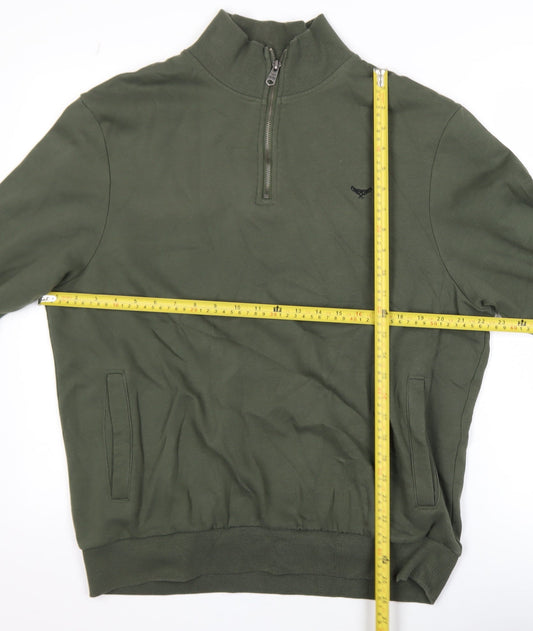 Mens UK Size L Threadbare Green Henley Sweatshirt