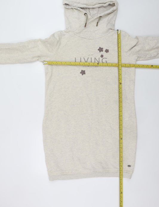 EDC Women Beige XL Hooded Sweatshirt Dress Long Sleeve Casual Jersey