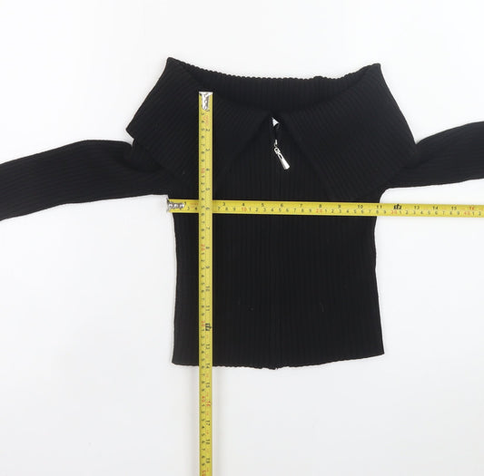 Womens UK Size 12 Bershka Black Full Zip Jumper