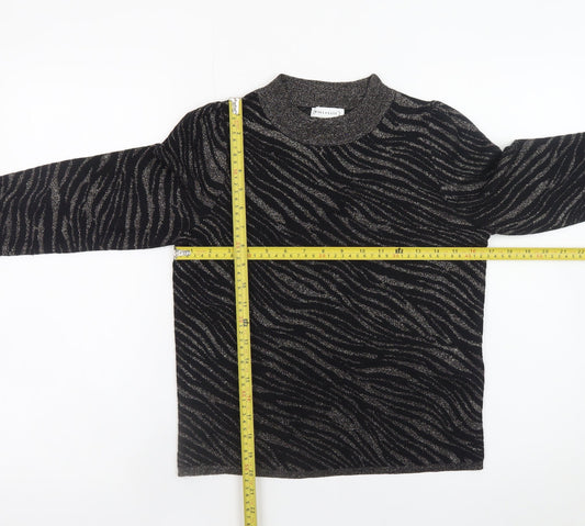 Warehouse Women's Black Metallic Animal Print High Neck Jumper Size 6