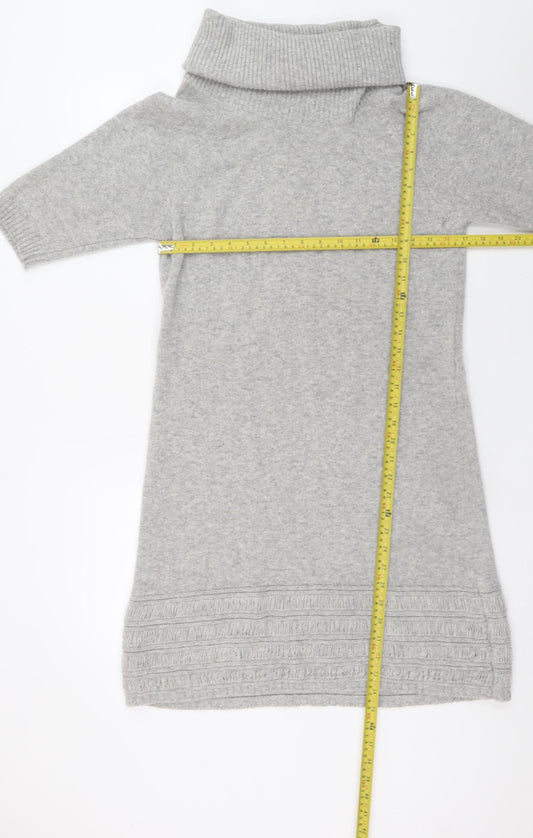 Benetton Women’s Grey Wool Roll Neck Jumper Dress Size 10