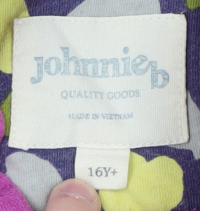 Brand and care label for Johnnie B girls’ pink full zip hoodie 16 years cotton blend
