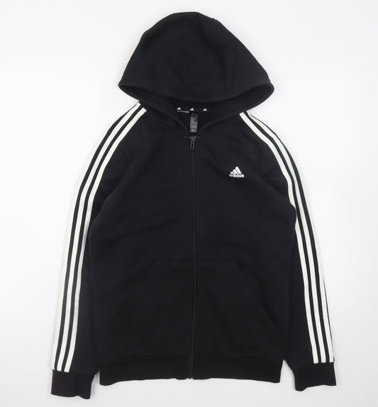 Additional front view of Adidas boys’ black full zip hoodie 13-14 years fleece sportswear