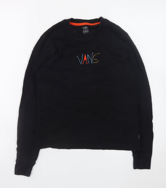 Vans Boys Black Long Sleeve Crew Neck Graphic T-Shirt XS Cotton