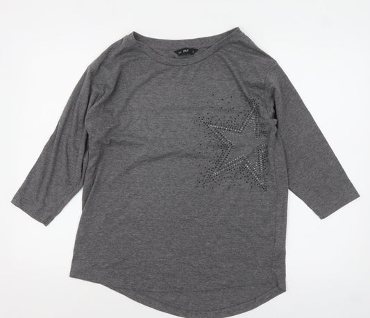F&F Women’s Grey Rhinestone Star 3/4 Sleeve T-Shirt Size 12