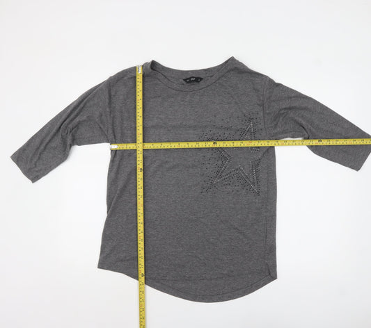 F&F Women’s Grey Rhinestone Star 3/4 Sleeve T-Shirt Size 12