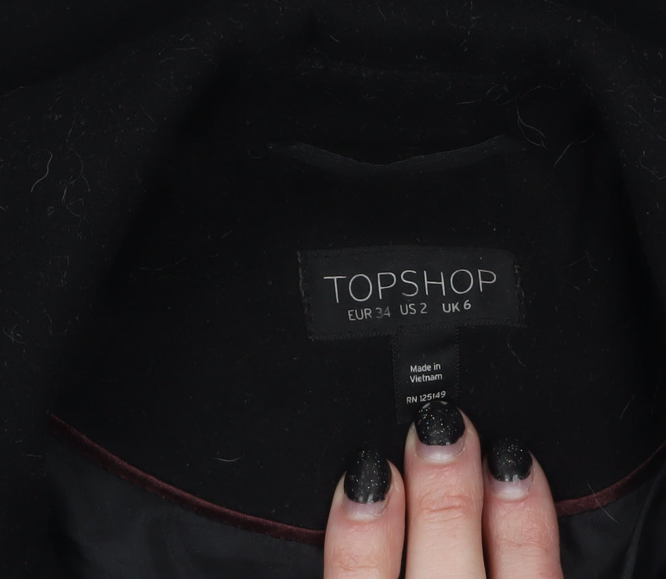 Womens UK Size 6 Topshop Black Overcoat