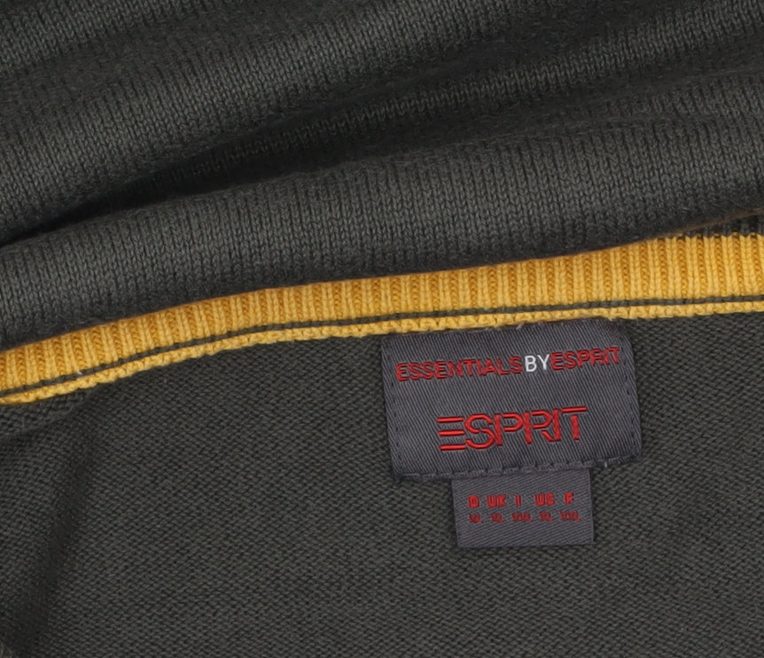 ESPRIT Men Green Cotton V-Neck Jumper Size L