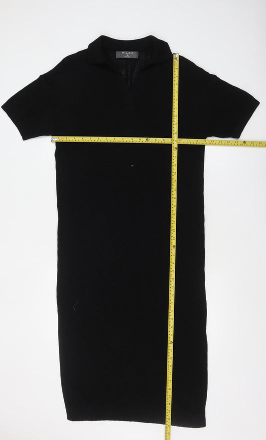 Primark Women’s Black Collared Knit Midi T-Shirt Dress Size S