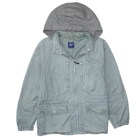 GAP Women's Green Hooded Anorak Jacket L Cotton Zip Pockets Casual