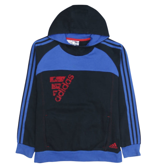 Additional front view of Adidas boys’ black blue hooded pullover sweatshirt 13-14 years logo design