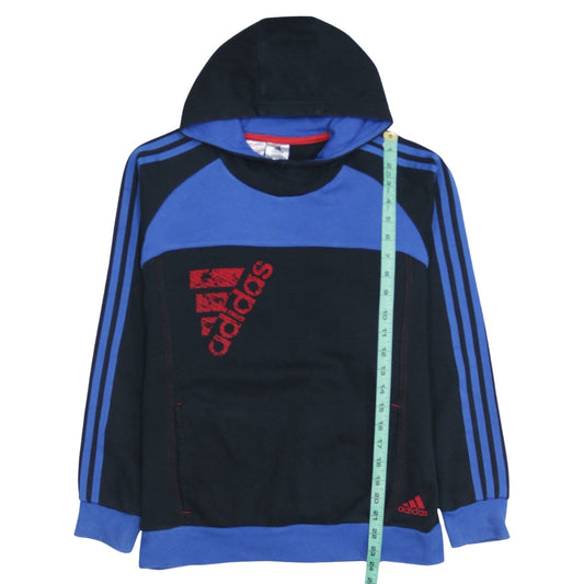 Adidas Boys Black Blue Hooded Pullover Sweatshirt 13-14 Years Logo Design