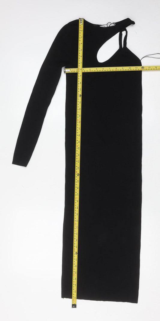 Zara Women Black Long Sleeve Asymmetric Cut Out Bodycon Dress S