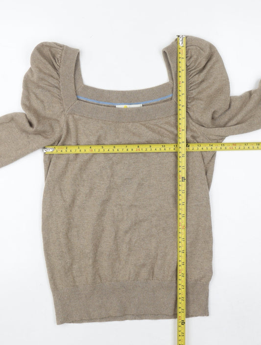 Boden Women Beige Puff Sleeve Square Neck Jumper UK 8