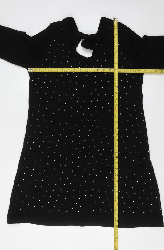 Very Women Black Size 16 Long Sleeve Rhinestone Shift Dress