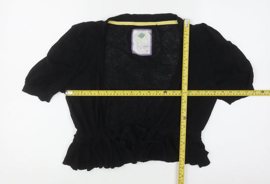 Betty Jackson Black Women Black Linen Blend Short Sleeve Shrug Size 16