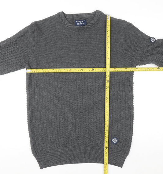Bewley & Ritch Men's Grey Waffle Knit Cotton Blend Jumper M