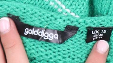 Womens UK Size 18 Golddigga Green Pullover Jumper