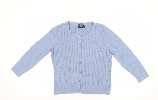 Jones New York Women Light Blue Cardigan L Cotton Cable Knit