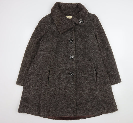 Additional front view of Kaliko Women Brown Wool Mohair Blend Mid-Length Coat, size 8