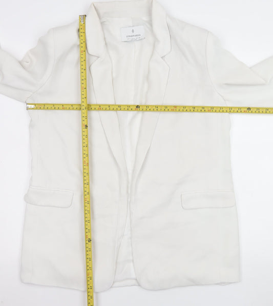 Stradivarius Women White Blazer Size 12 Regular Fit Notch Lapel