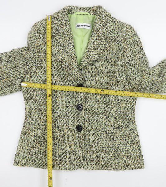 Gerry Weber Women's Green Tweed Wool Blend Blazer Jacket Size 10