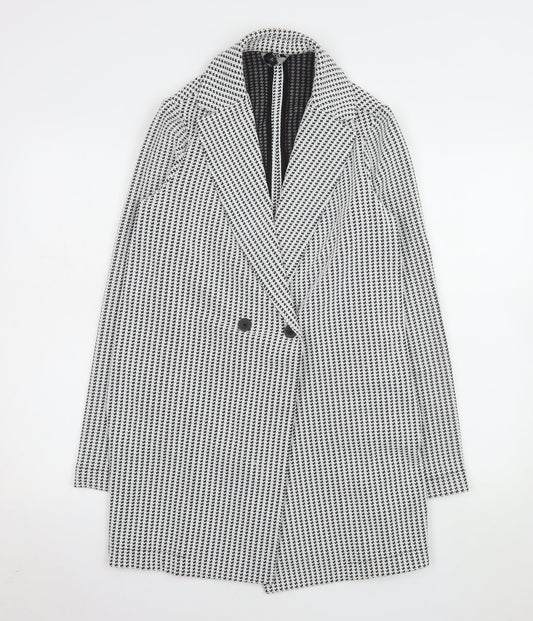 Next Women’s Black Houndstooth Coat Size 10 Classic Mid-Length