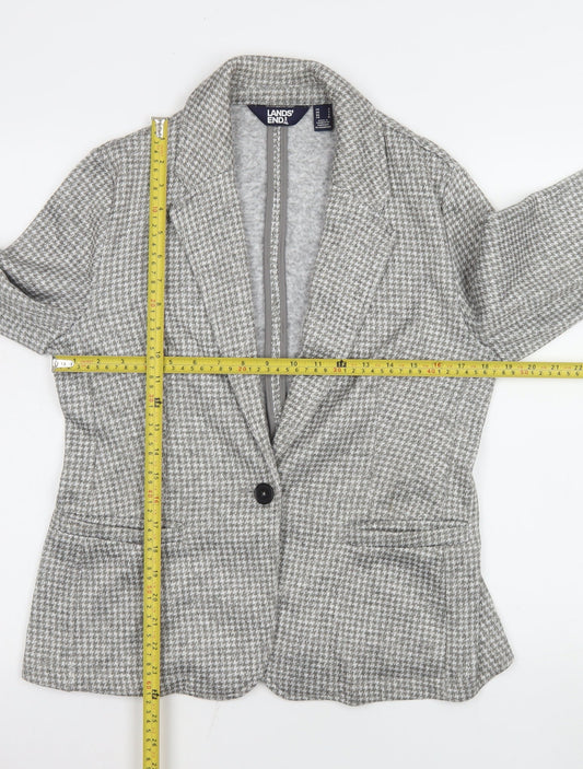 Lands' End Women Grey Houndstooth Single-Breasted Blazer Size S