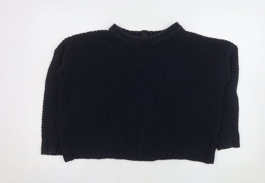 Mango Women Blue Chunky-Knit Crew Neck Long Sleeve Jumper Size 12