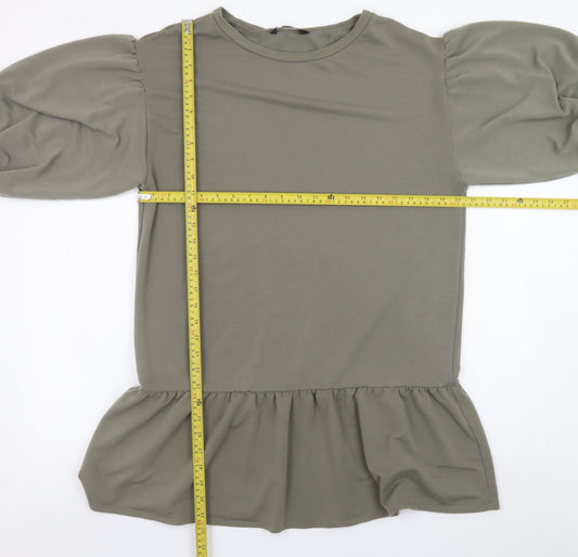 George Womens Khaki 12-14 Peplum Puff Sleeve Casual Dress