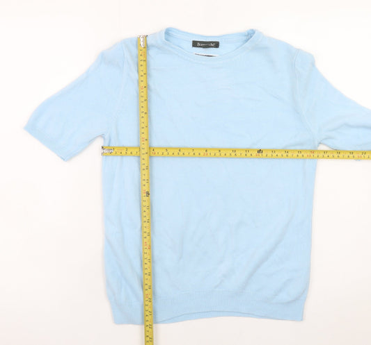 Bonmarché Women Blue Size 10 Acrylic Short Sleeve Pullover Jumper