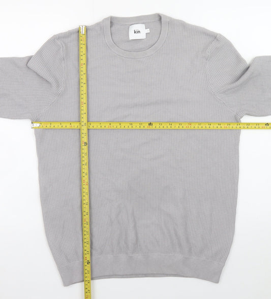 Kin Men Grey Waffle Knit Crew Neck Pullover Jumper Size L