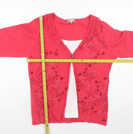 Back view of Soon Women’s Pink Floral 3/4 Sleeve Cotton Tunic Blouse, size UK 16