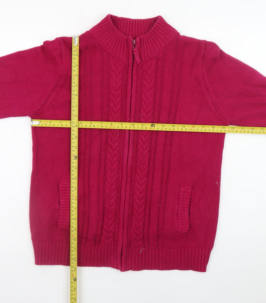 ISLE Essentials Women's Red Cotton Full Zip Cable Knit Jumper Size M 14-16