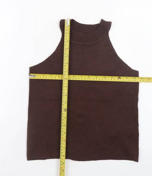 Apricot Women Brown Knit High Neck Sleeveless Tank Top Size S
