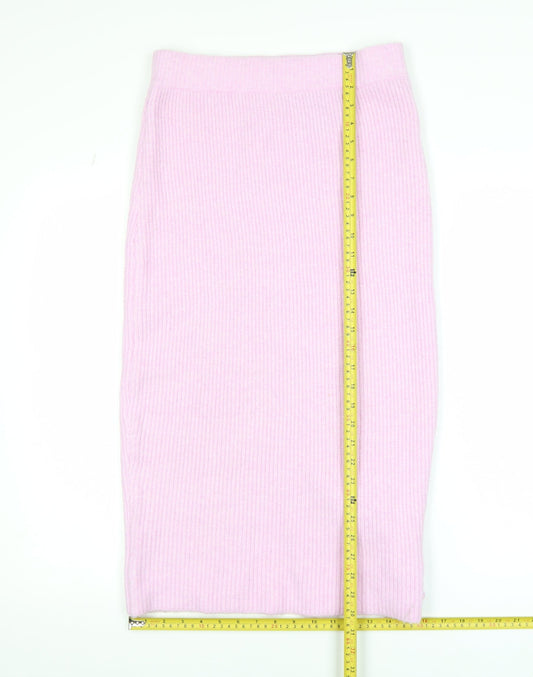 H&M Women Pink Ribbed Knit Midi Pencil Skirt Size S