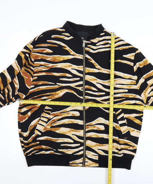 River Island Women Black Animal Print Bomber Jacket Medium Polyester Zip Up