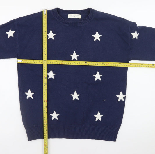 Accessorize Women's Blue Star Knit Pullover Jumper XS UK 6