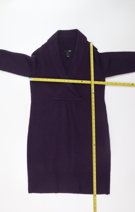 H&M Women’s Purple Jumper Dress Size 12 V-Neck Knit Acrylic