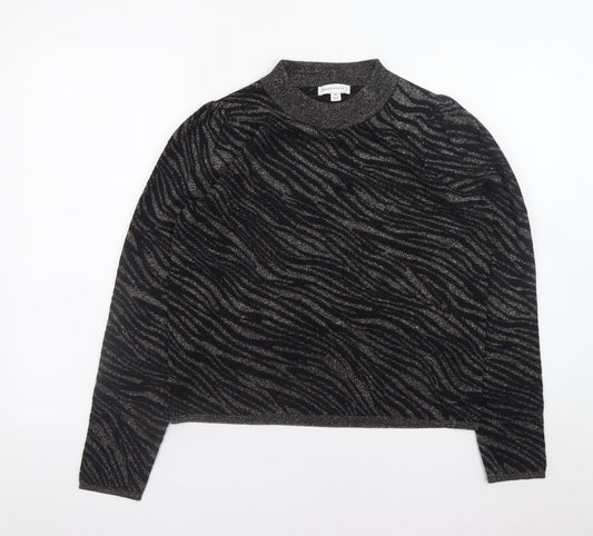 Warehouse Women’s Black Mock Neck Animal Print Jumper Size 10