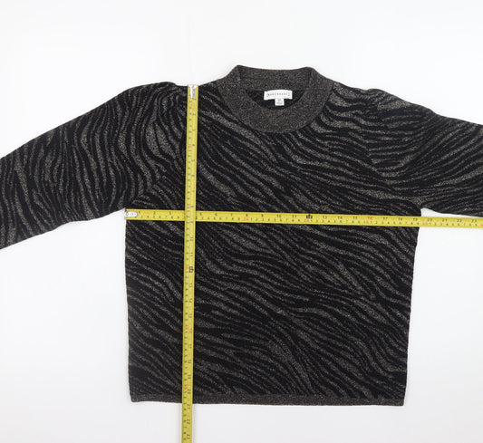 Warehouse Women’s Black Mock Neck Animal Print Jumper Size 10